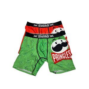 Swag NWOT 2 Pack Boxer Briefs Pringles Men Lrg Red Green Stretch Comfort Novelty